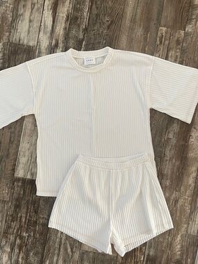 NWOT SABO women’s white oversized white t-shirt shorts set SZ 2 XS